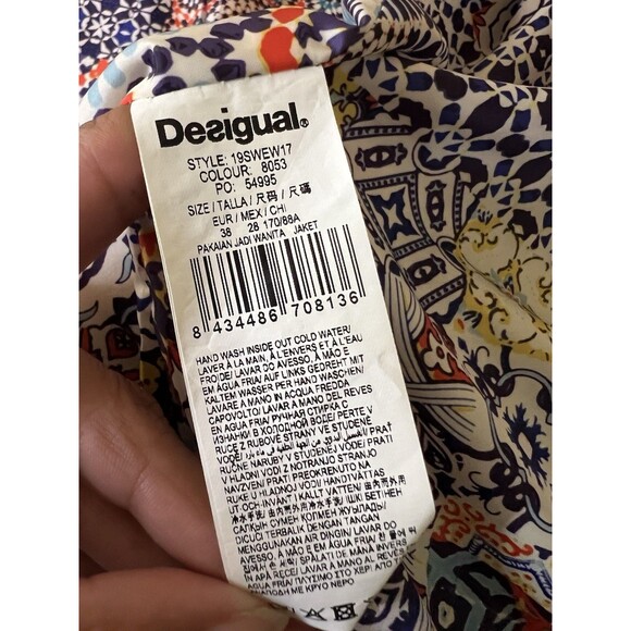 Desigual Moto Jacket Womens 38 M Mustard Yellow Faux Suede Embroidered Mandala - Picture 8 of 13